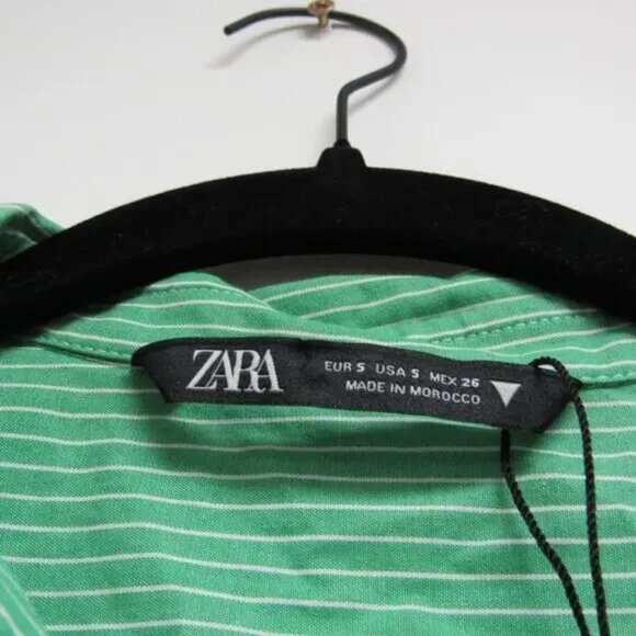 Women's Size Small Green Striped Cropped Top Collared Button Shirt - Picture 3 of 3